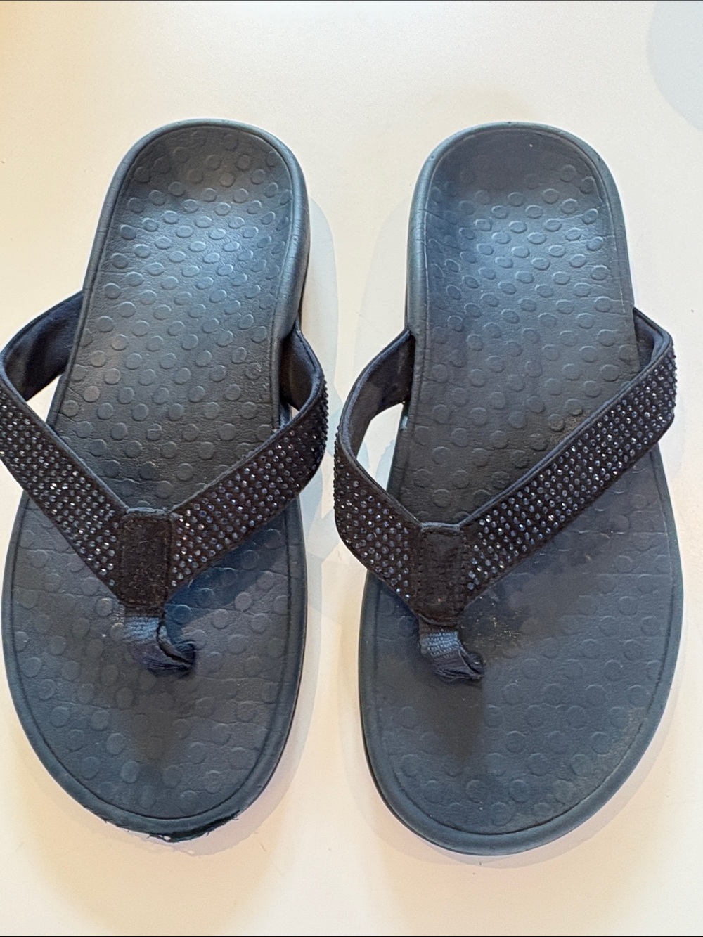 Vionic Black Rhinestone-Embellished Thong Sandals